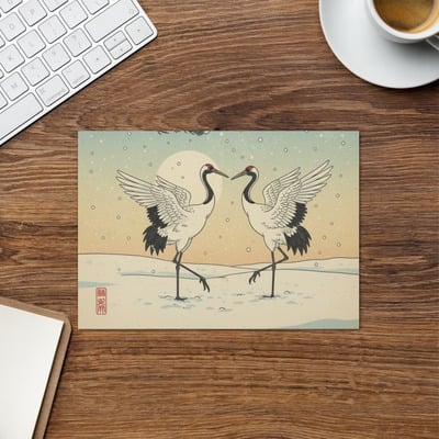 Cranes in snow christmas greeting card - winter scenes 6