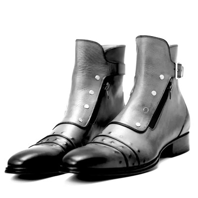 Crafted leather handmade men gray leather ankle high zipper jodhpur boot - Thumbnail 4