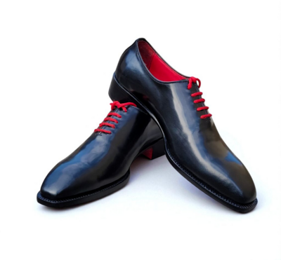 Crafted Leather Classic Black Leather Oxford Lace up Dress Shoes