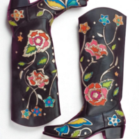 Crafted Leather Classic Women Black Leather Fancy Cowboy Boot - Thumbnail 1