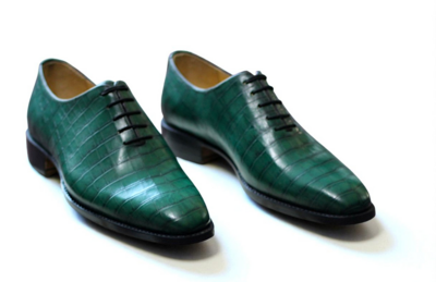 Crafted Leather Dress Shoes Men Classic Green Crocodile/Alligator Oxford 