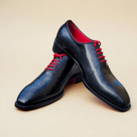 Crafted Leather Classic Black Leather Oxford Lace up Dress Shoes - Thumbnail 1