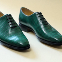 Crafted Leather Dress Shoes Men Classic Green Crocodile/Alligator Oxford  - Thumbnail 1