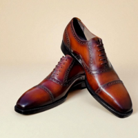 Crafted Leather Classic Brown Patina Leather Oxford Lace up Dress Shoes - Thumbnail 1