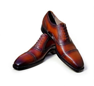 Crafted Leather Classic Brown Patina Leather Oxford Lace up Dress Shoes
