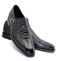 Crafted Leather Classic Black Crocodile/Alligator Leather Monk Strap Dress Shoes - Thumbnail 1