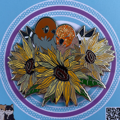 Sunflower birds hard enamel pin