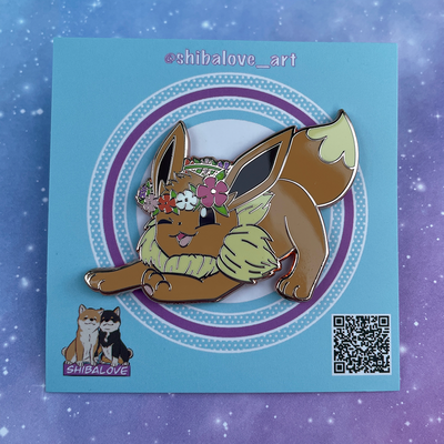 Flower crown fox hard enamel pin