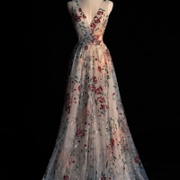 Elegant Lace Prom Dress for Girl,V-neck Woman Evening Formal Prom Dress,Sleeveless Prom Dress - Thumbnail 3