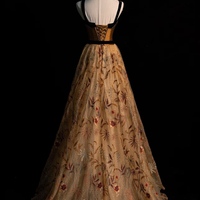 Fashionable Off-the-shoulder Black Velvet Beaded Floor-Length Lace Prom Dress, Back-To-School Dress - Thumbnail 2