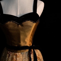 Fashionable Off-the-shoulder Black Velvet Beaded Floor-Length Lace Prom Dress, Back-To-School Dress - Thumbnail 5