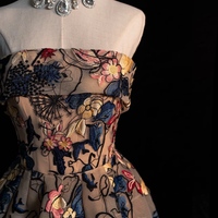 Custom Floral Embroidery Long Prom Dress, Tulle A-line Evening Gown, Strapless Party Dress - Thumbnail 3