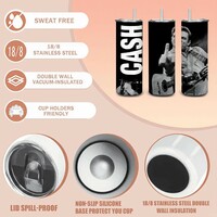 Black Johnny Cash 20oz Stainless Steel Tumbler with Straw | Music Legend Insulated Cup - Thumbnail 1