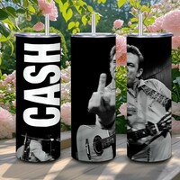 Black Johnny Cash 20oz Stainless Steel Tumbler with Straw | Music Legend Insulated Cup - Thumbnail 2