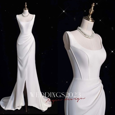 Ivory off the shoulder mermaid slit prom dress