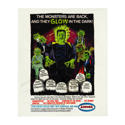 60x80 aurora glow monsters 1969 comic book ad throw blanket