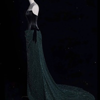 Elegant Green Strapless Beaded Lace Mermaid Lace Up Prom Dresses with Train  - Thumbnail 3