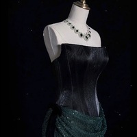 Elegant Green Strapless Beaded Lace Mermaid Lace Up Prom Dresses with Train  - Thumbnail 1