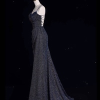 Dreamy Starry Dark Blue Strapless Fishtail Dress with Sequined Lace Evening Dress - Thumbnail 1