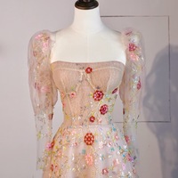 Romantic Fantasy Flower Fairy Light Pink Three-Dimensional Floral Embroidery Sequin Decoration Prom Dresses - Thumbnail 3