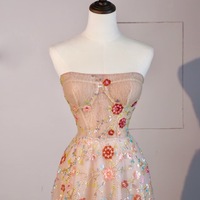 Romantic Fantasy Flower Fairy Light Pink Three-Dimensional Floral Embroidery Sequin Decoration Prom Dresses - Thumbnail 4