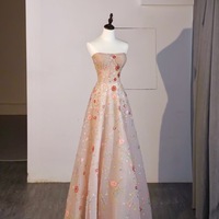 Romantic Fantasy Flower Fairy Light Pink Three-Dimensional Floral Embroidery Sequin Decoration Prom Dresses - Thumbnail 1