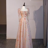 Romantic Fantasy Flower Fairy Light Pink Three-Dimensional Floral Embroidery Sequin Decoration Prom Dresses - Thumbnail 6