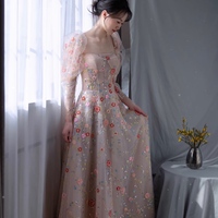 Romantic Fantasy Flower Fairy Light Pink Three-Dimensional Floral Embroidery Sequin Decoration Prom Dresses - Thumbnail 2