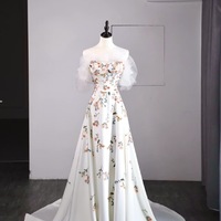 Hot Selling Ivory Embroidered Applique Strapless Detachable Long Sleeve Wedding Dress with Train - Thumbnail 4