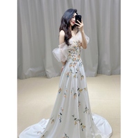 Hot Selling Ivory Embroidered Applique Strapless Detachable Long Sleeve Wedding Dress with Train - Thumbnail 7