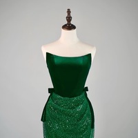 Elegant Green Strapless Beaded Lace Mermaid Lace Up Prom Dresses with Train  - Thumbnail 3