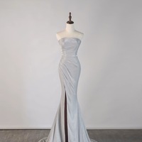 Sexy Silver Strapless Slit Floor Length Evening Eress - Thumbnail 2