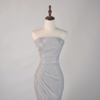 Sexy Silver Strapless Slit Floor Length Evening Eress - Thumbnail 3