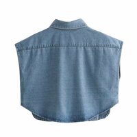 Solid color large pocket sleeveless high-end cardigan Polo collar denim shirt top - Thumbnail 1