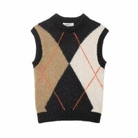 Fashionable and elegant women's diamond pattern knitted vest top - Thumbnail 1