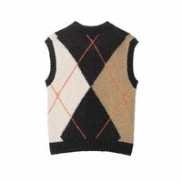 Fashionable and elegant women's diamond pattern knitted vest top - Thumbnail 2