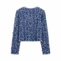 V-neck single-breasted cardigan fashionable temperament interwoven sweater knitted jacket - Thumbnail 2