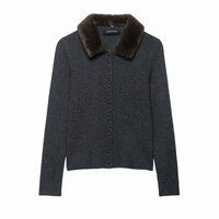 Faux fur effect lapel sweater jacket - Thumbnail 2