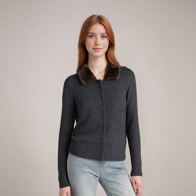 Faux fur effect lapel sweater jacket - Thumbnail 4