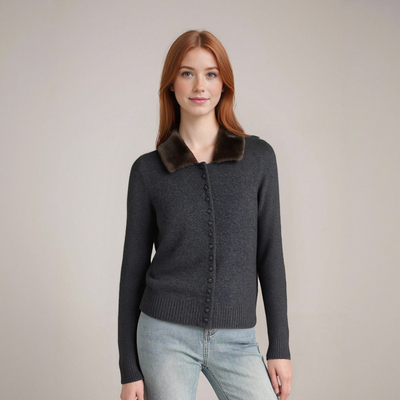 Faux fur effect lapel sweater jacket