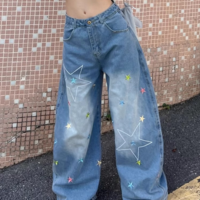 Y2K Star Embroidery Baggy Denim Pants - Thumbnail 2