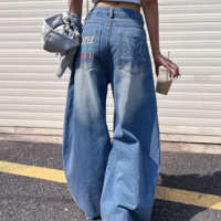 Y2K Star Embroidery Baggy Denim Pants - Thumbnail 3