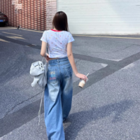 Y2K Star Embroidery Baggy Denim Pants - Thumbnail 4