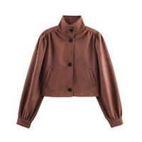 Suede pleated cropped jacket - Thumbnail 2