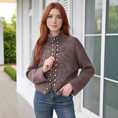 Street fashion multi-button zipper knitted cardigan - Thumbnail 3