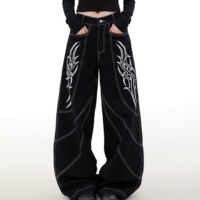 Retro Embroidery  Wide-leg Denim Pants - Thumbnail 2