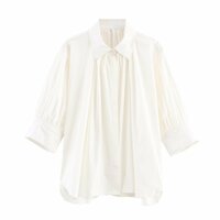 Fashion solid color puff sleeve pleated shirt - Thumbnail 1