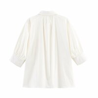 Fashion solid color puff sleeve pleated shirt - Thumbnail 2
