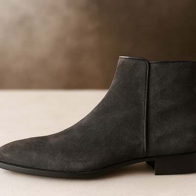 Men's charcoal suede zipper handmade boot