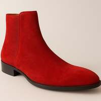 Men's Maroon Red Suede Zipper Handmade Boot Christmas Sale Boot - Thumbnail 1